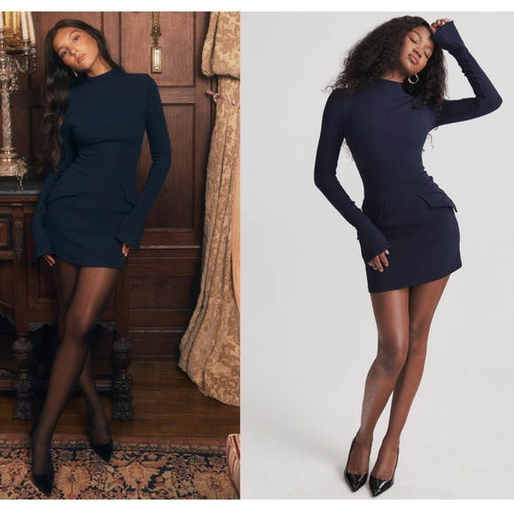 House of CB 'Mahalia' Navy Long Sleeve Mini Dress NWOT Size S regular length - Picture 10 of 13